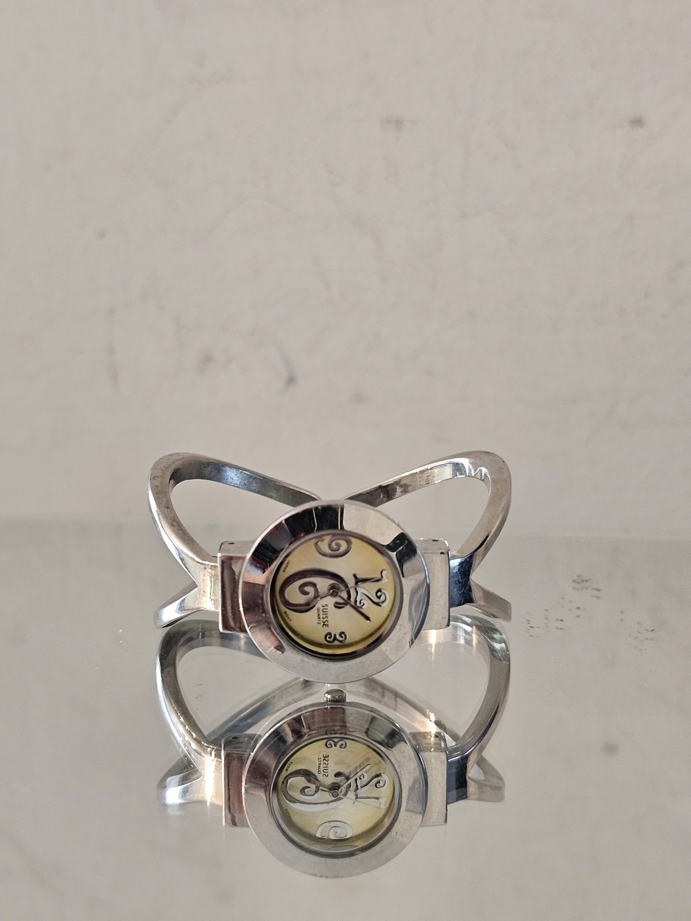 Silver-Tone Cuff Bracelet with Yellow Accent Dial